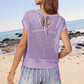 Openwork Cap Sleeve Knit Cover Up with Tassel