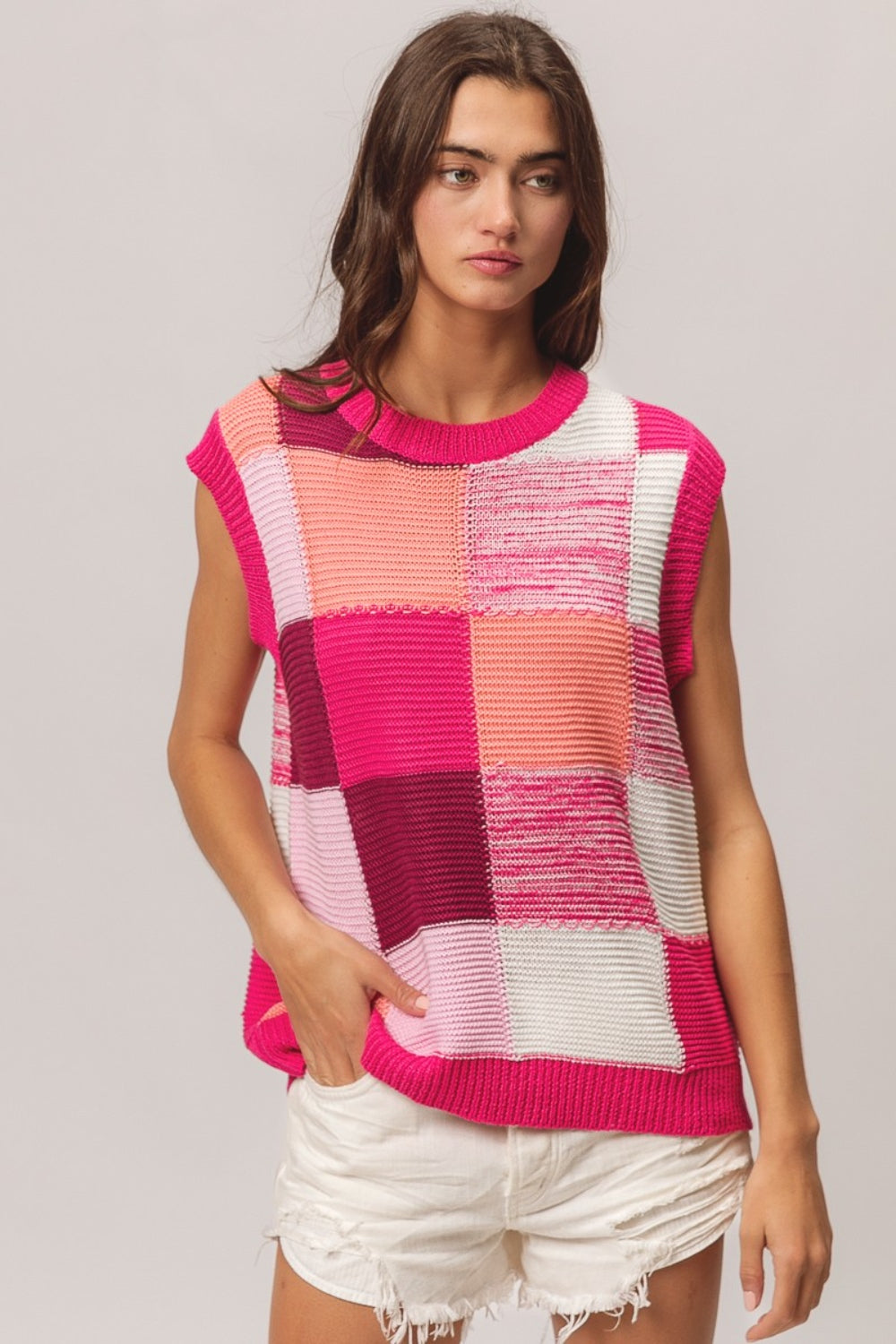 BiBi Color Block Round Neck Sweater Vest *