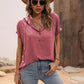 Full Size Half Button Hooded Short Sleeve Blouse