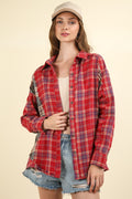 VERY J Contrast Plaid Raw Detail Shirt *
