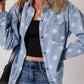 Raw Hem Star Collared Neck Denim Top