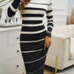 Color Block Round Neck Long Sleeve Midi Dress