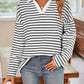 Lovelet Striped Johnny Collar Long Sleeve T-Shirt
