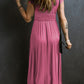 Smocked V-Neck Short Sleeve Maxi Dress