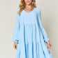 Double Take Full Size V-Neck Balloon Sleeve Tiered Dress