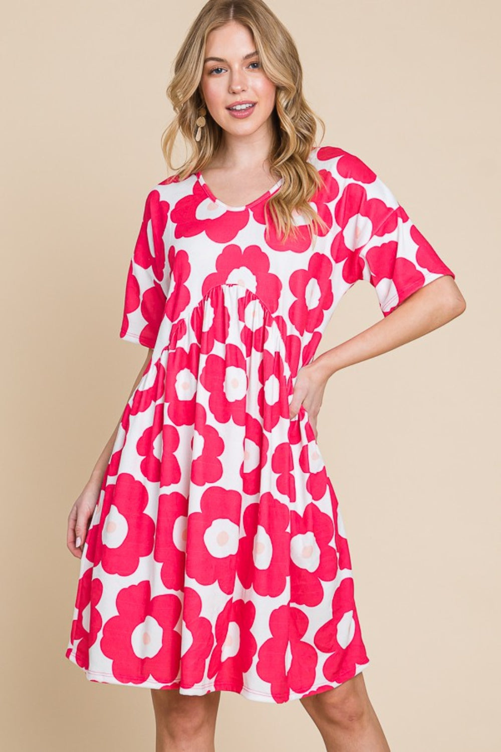 BOMBOM Flower Print Ruched Dress *