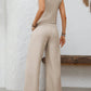V-Neck Button Down Vest and Wide Leg Pants Set