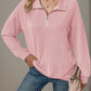 Double Take Striped Half Zip Long Sleeve T-Shirt