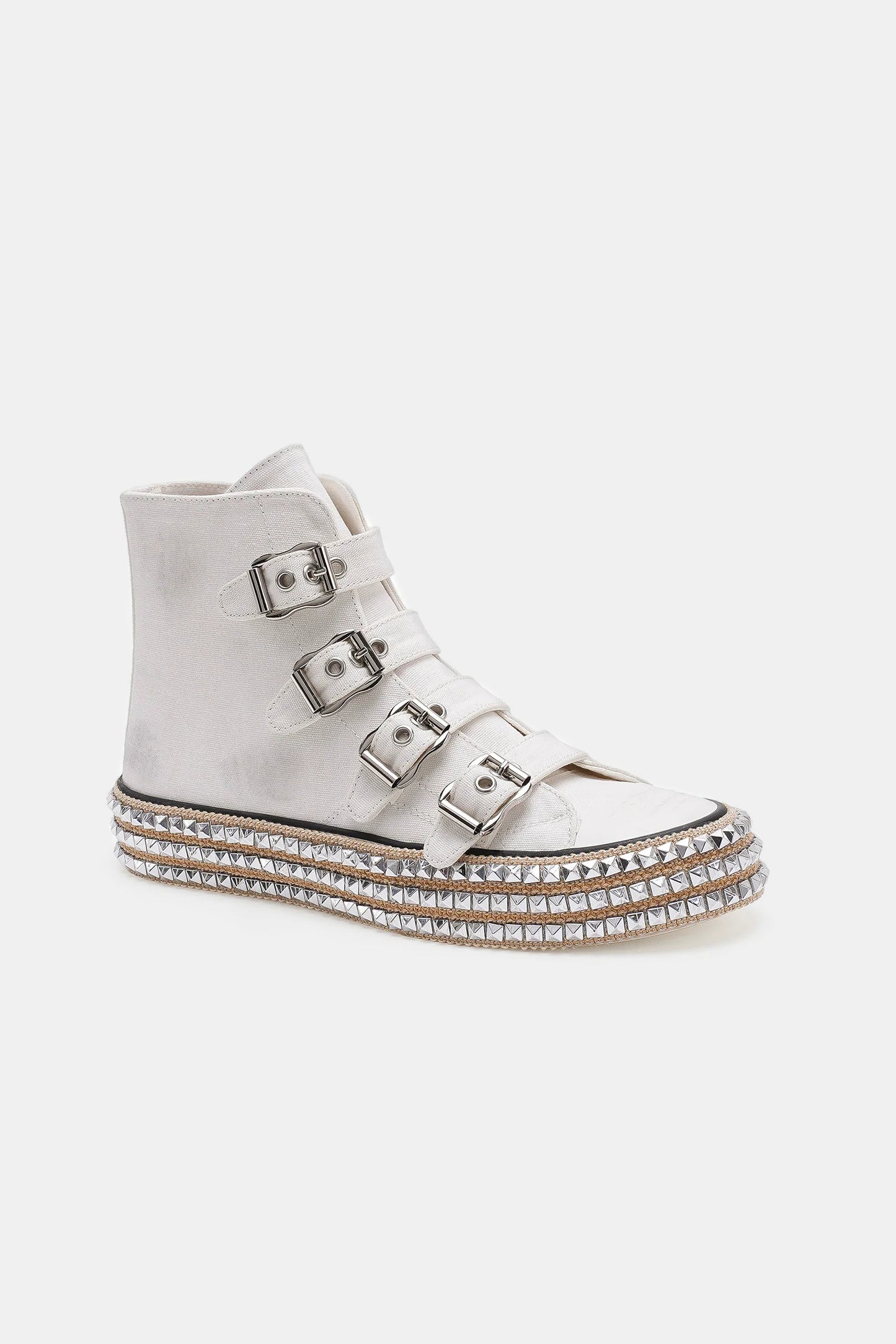 Beast Fashion Multi-Buckle Straps Studded Platform Sneakers