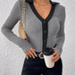 Perfee Contrast Trim Johnny Collar Long Sleeve Bodysuit
