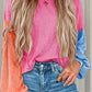 Color Block Round Neck Long Sleeve Top