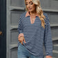 Striped Johnny Collar Long Sleeve Sweatshirt