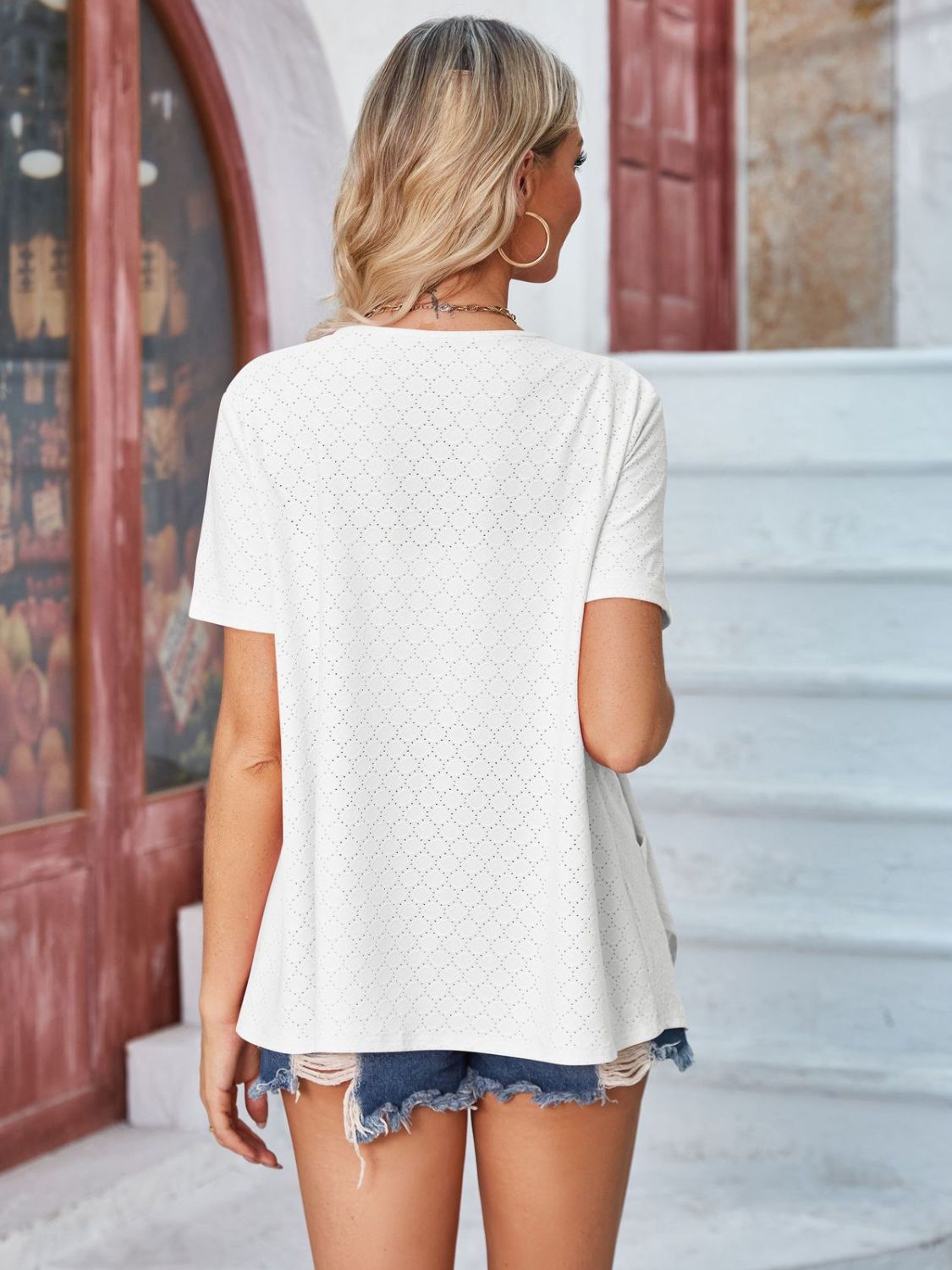 Eyelet Open Front Short Sleeve Cover Up