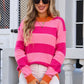 Angel Wings Contrast Striped Round Neck Sweater