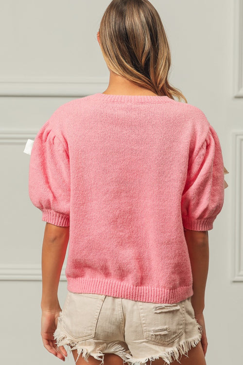 BiBi Ribbon Bow Detail Puff Sleeve Sweater - Brand BiBi