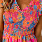 Full Size Smocked Printed V-Neck Cap Sleeve Blouse