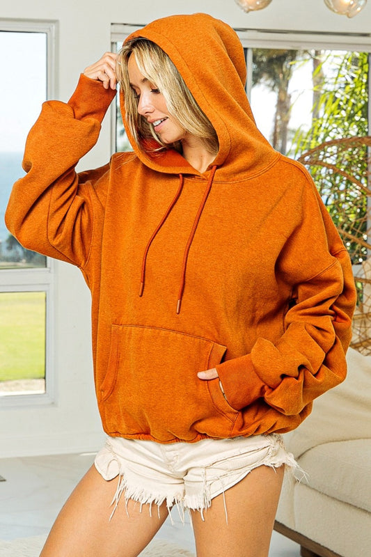 BiBi Ruched Long Sleeve Washed Fleece Hoodie - Brand BiBi