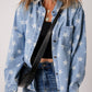 Raw Hem Star Collared Neck Denim Top