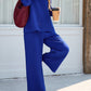 Johnny Collar Long Sleeve Top and Wide Leg Pants Set
