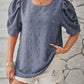 Full Size Swiss Dot Round Neck Short Sleeve Blouse