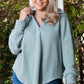 Plus Size Textured Johnny Collar Long Sleeve Sweatshirt