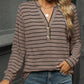 Full Size Striped Notched Long Sleeve T-Shirt