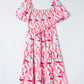 Printed Square Neck Tied Smocked Dress