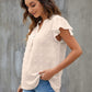 Swiss Dot Notched Flutter Sleeve Blouse
