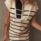 Striped Quarter Zip Cap Sleeve Sweater Dress