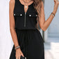 Perfee Drawstring Half Zip Sleeveless Romper