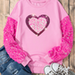 Valentine’s Day Pink Sequin Heart Long Sleeve Sweatshirt
