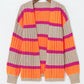 Contrast Striped Drop Shoulder Open Front Cardigan
