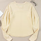Waffle-Knit Round Neck Long Sleeve Top