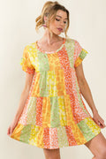 BiBi Leopard Short Sleeve Tiered Dress *