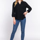 ACTIVE BASIC Full Size Notched Long Sleeve Woven Top