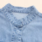 Drawstring Snap Down Denim Jacket with Chest Pockets