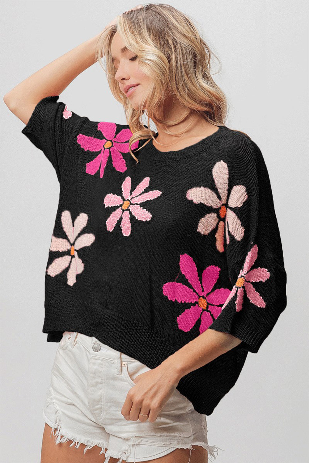 BiBi Floral Pattern Cropped Sweater *