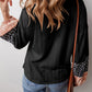 Color Block Tie Neck Long Sleeve Top