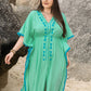 Plus Size Tied Fringe V-Neck Half Sleeve Dress