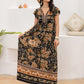 Ruffled Printed Tie Neck Cap Sleeve Dress
