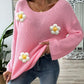Flower Round Neck Long Sleeve Sweater