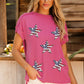 Exposed Seam Star Round Neck Short Sleeve Top