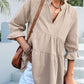 Ruffled Notched Three-Quarter Sleeve Blouse