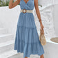 Tie Shoulder Smocked Waist Sleeveless Tiered Dress