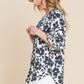 BOMBOM Floral Decorative Button V-Neck Top