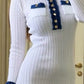 Contrast Trim Round Neck Long Sleeve Sweater Dress