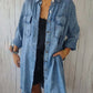 Full Size Raw Hem Button Up Long Sleeve Denim Top Plus Size