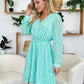 Double Take Full Size Printed Ruched V-Neck Long Sleeve Dress