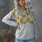 Full Size Floral Drawstring Half Snap Hoodie