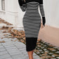 Striped V-Neck Long Sleeve Sweater Dress